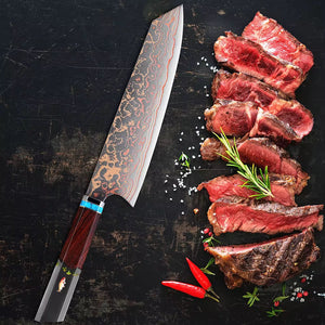 Noble Copper & Cobalt Alloy Damascus Chef Knife with Exotic Bloodwood & Resin Handle