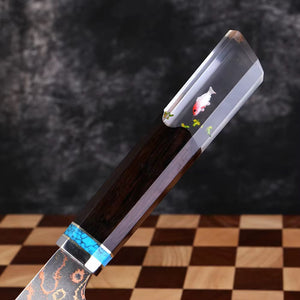 Noble Copper & Cobalt Alloy Damascus Chef Knife with Exotic Bloodwood & Resin Handle