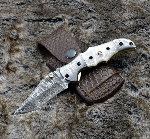 Celtic Gentleman's Folding Knife with Pearl Handle and Knife Sharpener