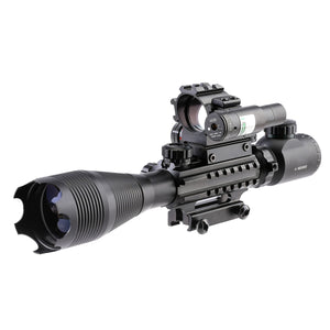 4-in-1 4-16x50 EG Riflescope Kit, Dot Laser, Reflex Sight, Green Laser, Offset Rail Mount - TRAPSKI