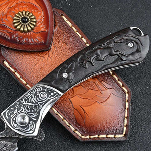 Athena VG10 Handmade Damascus Pocket Knife with Clip & Exotic Ebony Wood Handle