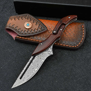 Hera Japanese VG10 Slider Damascus Pocket Knife with Exotic Red Sandal Wood Handle