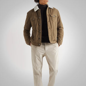 Dark Brown Shearling Collar Corduroy Jacket