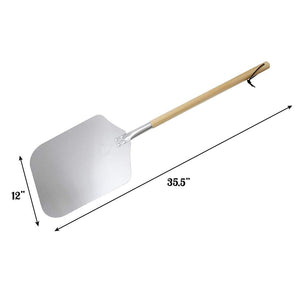 Chicago Brick Oven Long Handle Pizza Peel [Pizza Steel Spatula / Pizza Shovel] 12"" x 14"" / Pizza Paddle - 35.5"" Long Aluminum Metal Pizza Peel with Detachable 21"" Wooden Handle - TRAPSKI