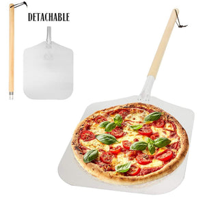Chicago Brick Oven Long Handle Pizza Peel [Pizza Steel Spatula / Pizza Shovel] 12"" x 14"" / Pizza Paddle - 35.5"" Long Aluminum Metal Pizza Peel with Detachable 21"" Wooden Handle - TRAPSKI