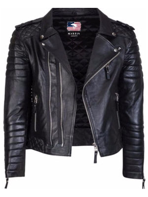 Diamond quilted black leather jacket