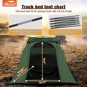 5.5-6.7ft Easy Setup Pickup Truck Bed Tent,Green