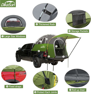 5.5-6.7ft Pickup Truck Bed Tent with Awining Green
