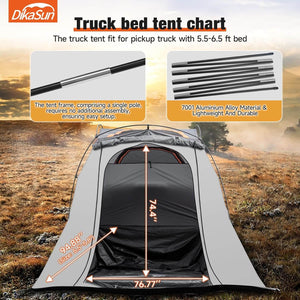 5.5-6.7ft Easy Setup Pickup Truck Bed Tent Gray