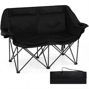 Double Camping Chair with Cup Holders Glass Racks and Mesh Pockets