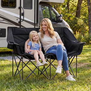 Double Camping Chair with Cup Holders Glass Racks and Mesh Pockets