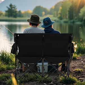 Double Camping Chair 2-Person Outdoor Folding Loveseat with Cup Holders