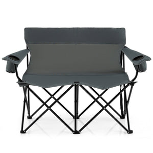 Double Camping Chair 2-Person Outdoor Folding Loveseat with Cup Holders