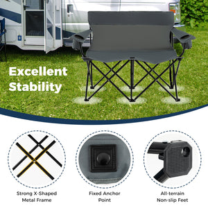 Double Camping Chair 2-Person Outdoor Folding Loveseat with Cup Holders