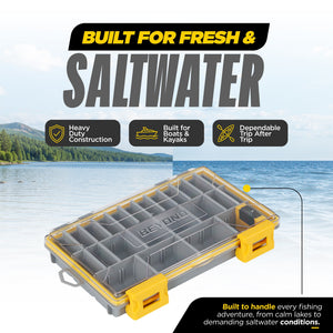 Beyond Fishing DryLock Waterproof Tackle Box, Watertight 3600 & 3700 Tackle Trays with Dual-Latch Seal, Adjustable Removable Dividers & Anti-Rust Desiccant, Lure & Terminal Tackle Organizer