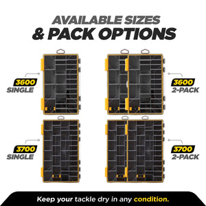 Beyond Fishing DryLock Waterproof Tackle Box, Watertight 3600 & 3700 Tackle Trays with Dual-Latch Seal, Adjustable Removable Dividers & Anti-Rust Desiccant, Lure & Terminal Tackle Organizer