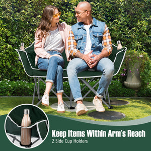 Duo Camping Chair Portable Oversized Loveseat with Armrests and Cup Holders-Green