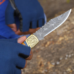 Thundersteel Damascus EDC Knife – Pakkawood Handle & Sheath