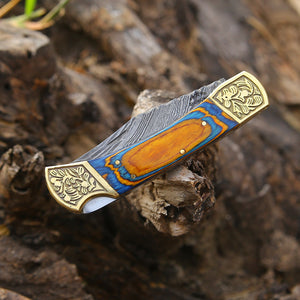 Thundersteel Damascus EDC Knife – Pakkawood Handle & Sheath