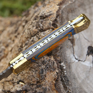 Thundersteel Damascus EDC Knife – Pakkawood Handle & Sheath