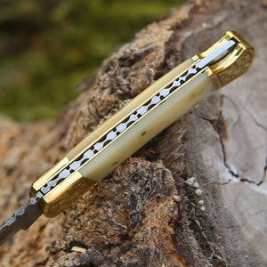 Stormedge Damascus EDC Pocket Knife – Bone Handle