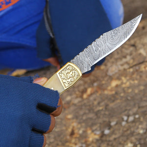 Stormedge Damascus EDC Pocket Knife – Bone Handle