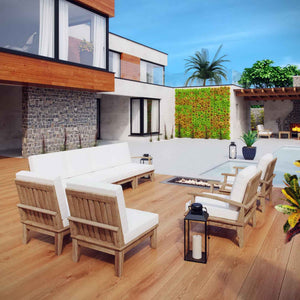 Patio Teak Sectional Set - Patio Elegance Marina 8-Piece Outdoor Teak Sectional Set by Modway