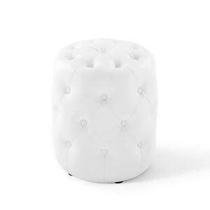 Amour Tufted Button Round Faux Leather Ottoman