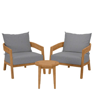 Modway Brisbane Outdoor Patio Set - 3-Piece Grey Teak Furniture for Stylish Patios