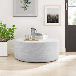 Callum Large 38" Round Woven Heathered Fabric Upholstered Ottoman