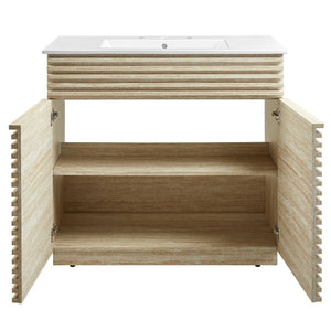 Render 36" Faux Travertine Bathroom Vanity With Sink by Modway