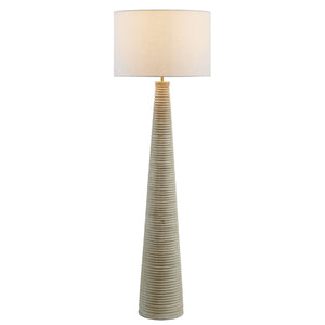 Saylor Carved Ribbed Wood Floor Lamp with Drum Shade by Modway
