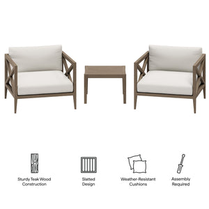 Northlake 3-Piece Outdoor Patio Teak Wood Furniture Set