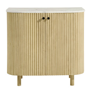 Caldera 33" Curved Solid Wood and Marble Accent Storage Cabinet