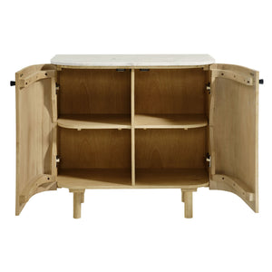 Caldera 33" Curved Solid Wood and Marble Accent Storage Cabinet