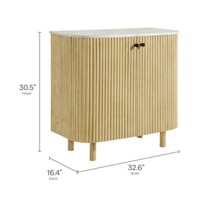 Caldera 33" Curved Solid Wood and Marble Accent Storage Cabinet