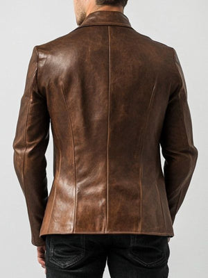 Ethan Distressed Brown Leather Blazer Jacket