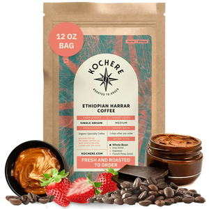 Kochere Coffee Ethiopian Harrar Coffee – Single Origin Natural Medium Roast - Fruity, Berry, Dark Chocolate Notes