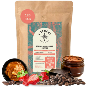 Kochere Coffee Ethiopian Harrar Coffee – Single Origin Natural Medium Roast - Fruity, Berry, Dark Chocolate Notes