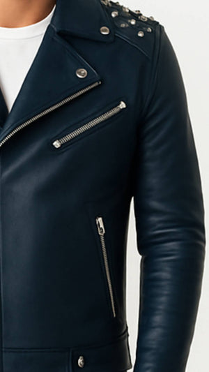 Aiden Blue Leather Jacket - Men Leather Jacket Blue