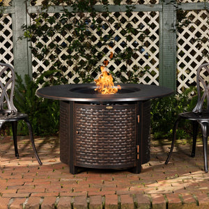 Florence 44" Round Woven Aluminum Convertible Gas Fire Pit Table