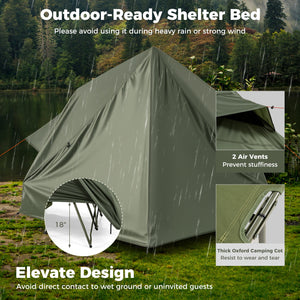 Foldable 2-Person Camping Cot Tent with Pop-up Tent Shelter and Portable Wheeled Bag-Green