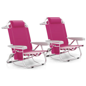 Foldable Backpack Beach Chair with Cup Holder and Storage Pockets Set of 2