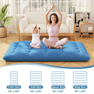 Foldable Futon Mattress with Washable Cover and Carry Bag for Camping Blue