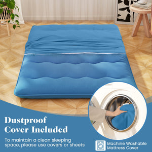 Foldable Futon Mattress with Washable Cover and Carry Bag for Camping Blue