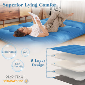 Foldable Futon Mattress with Washable Cover and Carry Bag for Camping Blue