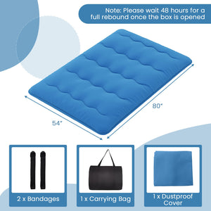 Foldable Futon Mattress with Washable Cover and Carry Bag for Camping Blue