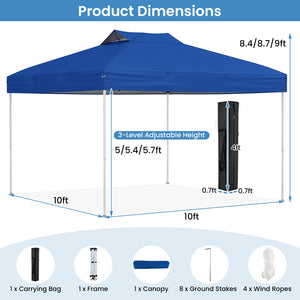 10 X 10 FT Foldable Outdoor Patio Shelter Canopy Tent with 1-Push Center Lock
