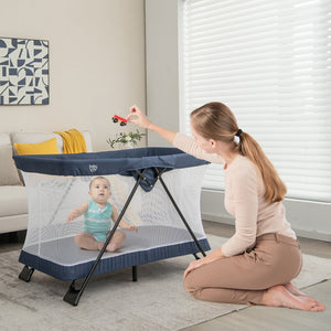 Baby Foldable Playpen with Removable Mattress and Washable Cover