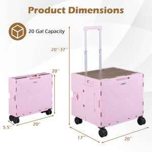 Foldable Utility Cart on 4 Rotate Wheels with Cup Holder